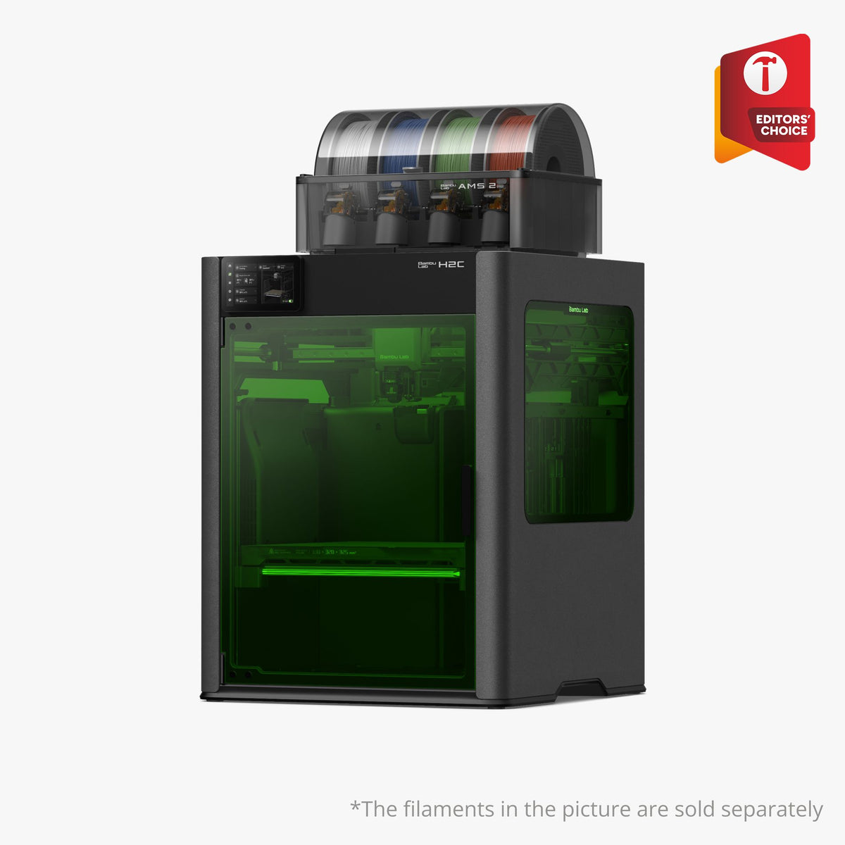 Bambu Lab H2C 3D printer with sleek design and digital control panel, suitable for high-quality 3D printing projects.