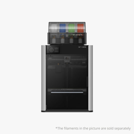 Bambu Lab H2S Series 3D printer with AMS 2 Pro attachment, showing the printer’s sleek design and filament storage area.