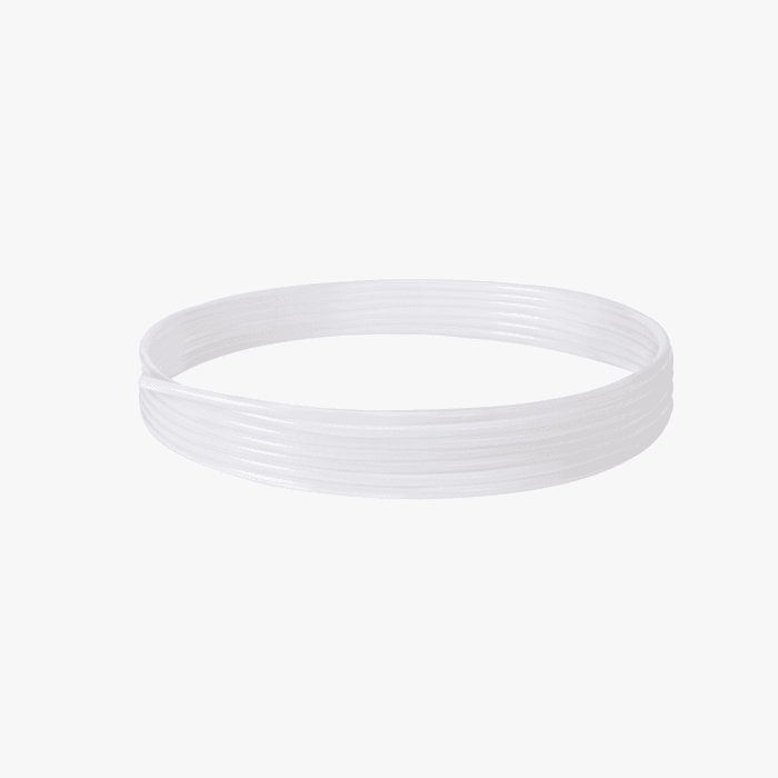 Bambu Lab PTFE Tube for AMS Hub, Bambu Lab AMS parts, close-up of the durable white PTFE tube used in 3D printer extruders.