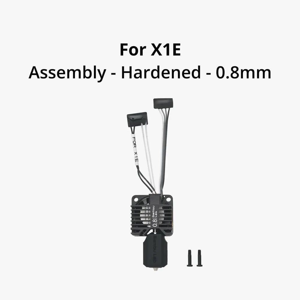 Bambu Lab Complete Hotend Assembly for X1E 0.2mm hotend with extruder for 3D printing, showcasing the precision components.