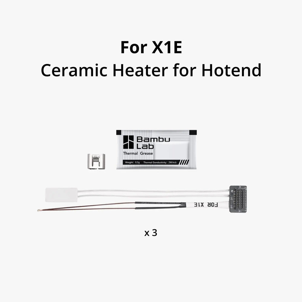 Bambu Lab Ceramic Heater for Hotend X1E, used in 3D printers, shown installed on the hotend for precise temperature control.