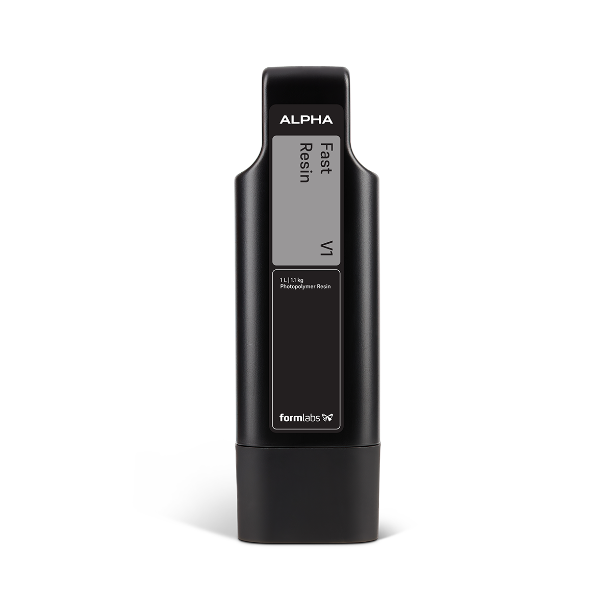 Formlabs Alpha Fast Resin 1L bottle, a high-quality 3D printing material for durable prototypes and models.