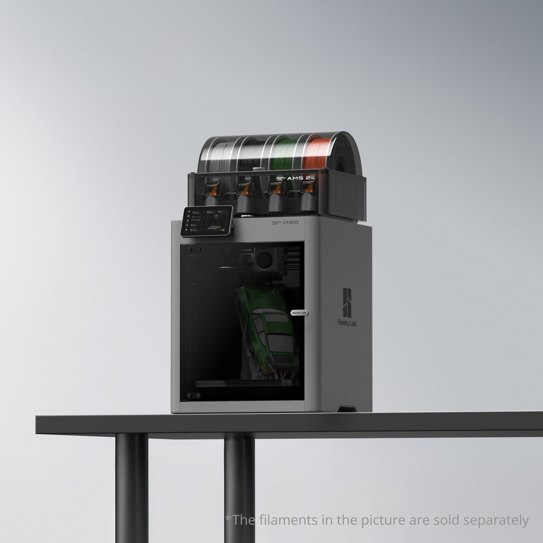 NEX3D USA Bambu Lab P2S 3D printer with sleek design and digital control panel, ready for high-quality 3D printing.