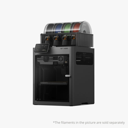 NEX3D USA BambuLab X2D Combo 3D printer with AMS 2 Pro and multiple filament spools in a modern workspace.