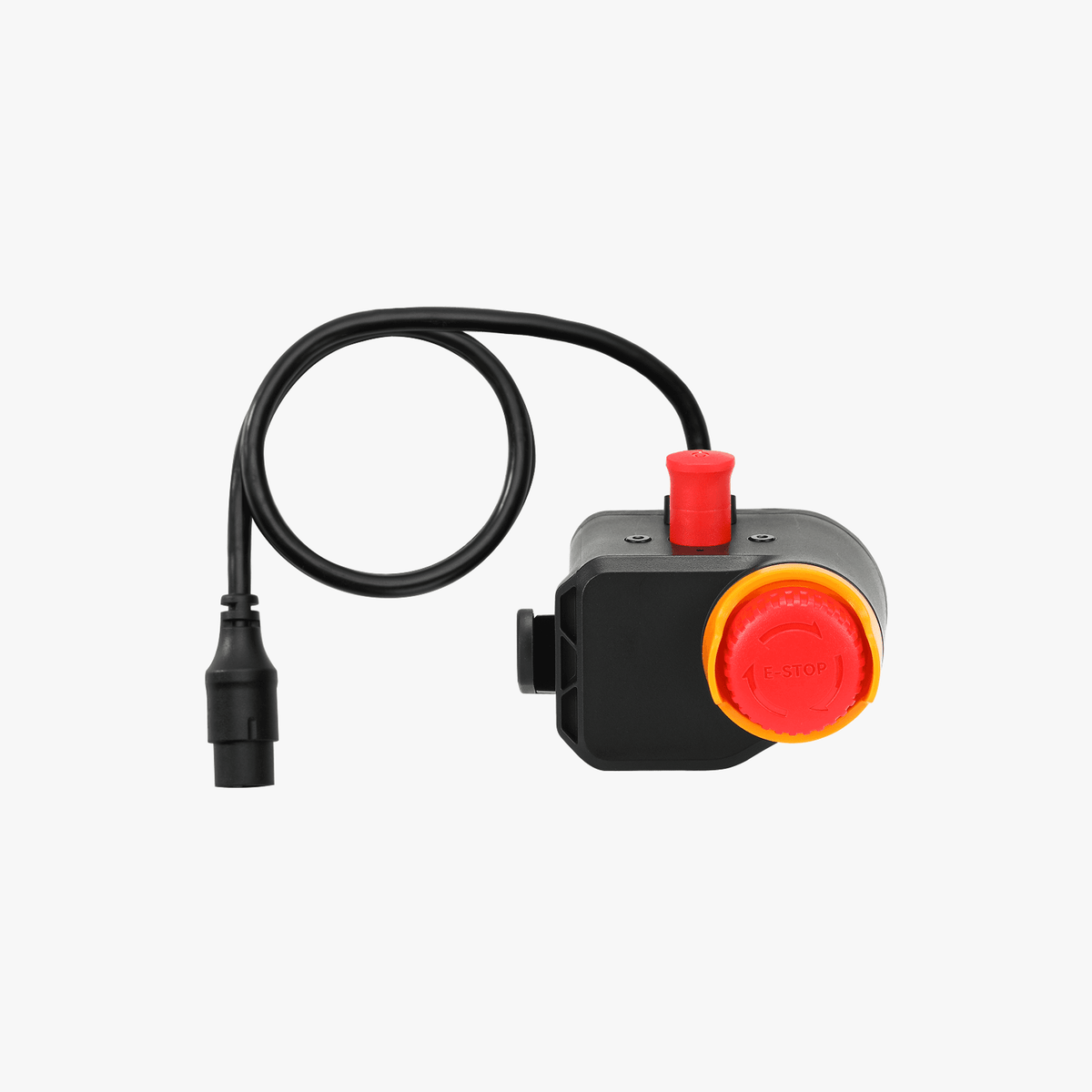 NEX3D H2D Laser emergency stop button with red safety cover and control switch, mounted on a panel.