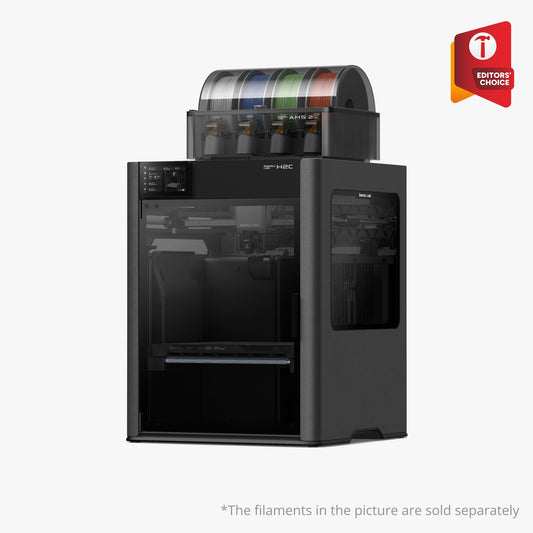 Bambu Lab H2C 3D printer in a sleek design, featuring a modern build platform and advanced filament handling capabilities.