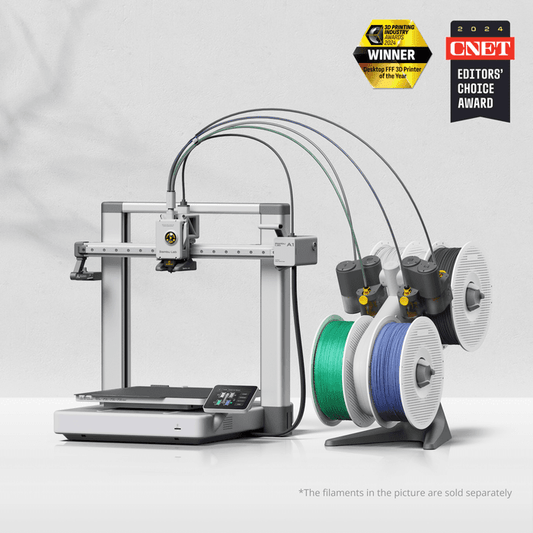 Bambu Lab A1 Series 3D printer with dual extruders and modern design, showcasing the Bambu Lab A1 3D printer in a clean setup.