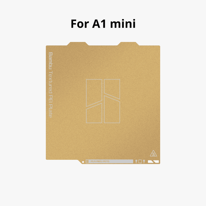 Bambu Lab A1 Mini build plate with textured PEI surface for 3D printing, designed for improved adhesion and durability.