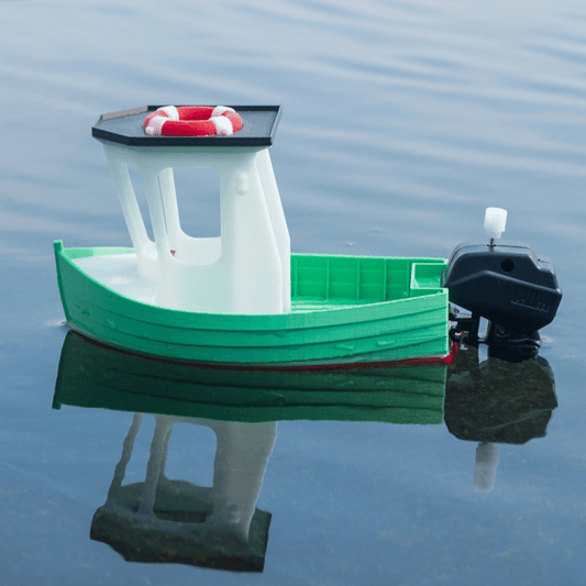 Bambu Lab Boat Model Components Kit with various 3D printer parts and tools for assembling the model boat.