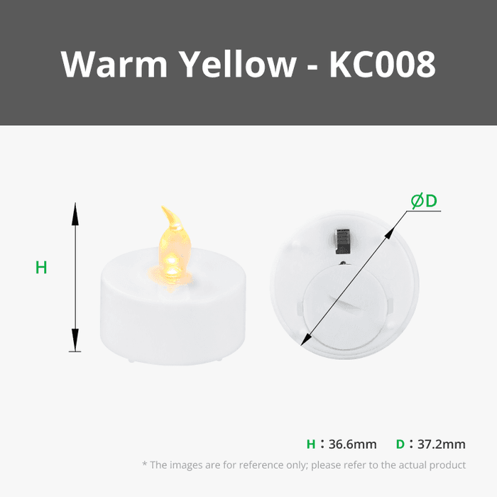 Bambu Lab LED Flame Tea Light Candle Set in warm yellow, 12-piece components kit with realistic flickering flame effect.