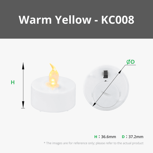Bambu Lab LED Flame Tea Light Candle Set in warm yellow, 12-piece components kit with realistic flickering flame effect.