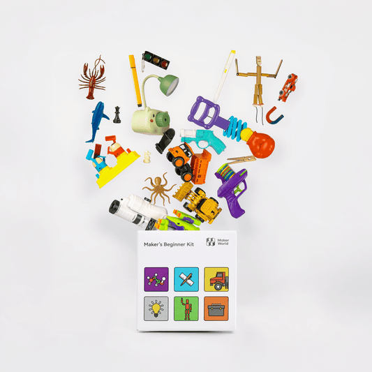Bambu Lab Maker's Beginner Kit components including tools and parts for 3D printing setup and maintenance.