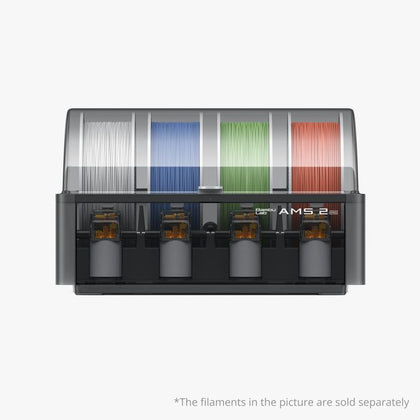 Bambu Lab AMS 2 Pro automatic material system with multiple filament spools and digital control panel for 3D printing.