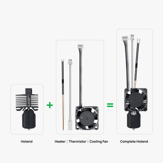 Bambu Lab X1 Series hotend and nozzle assembly, 0.2mm complete hotends and extruders for 3D printing.