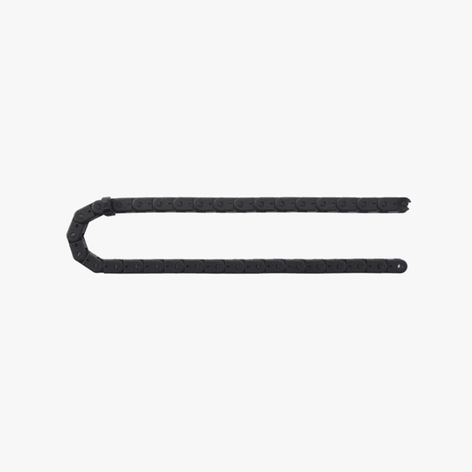 Bambu Lab printer parts with a black cable chain designed to protect and organize printer cables.