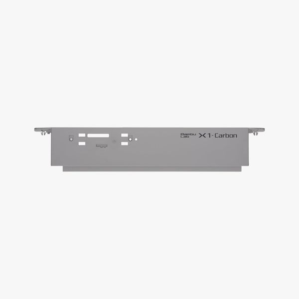 Bambu Lab X1 Carbon 3D printer front cover, replacement part in black with sleek design and clear branding.