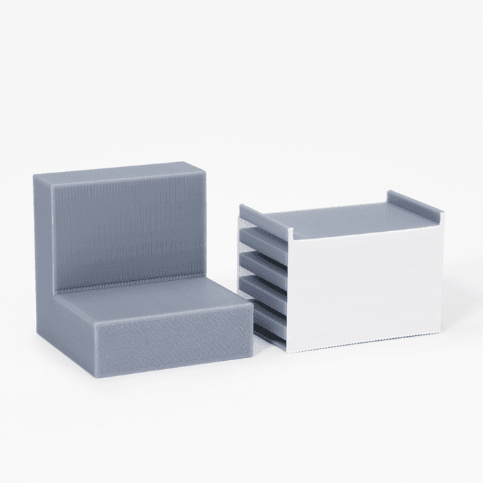 Bambu Support for PLA: printed overhang test pieces after support removal
