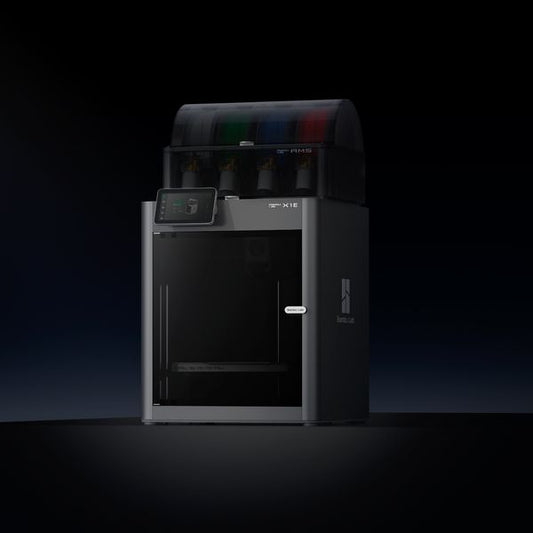 Bambu Lab X1E Combo from the X1 Series, featuring 3D printer components and accessories in a compact setup.