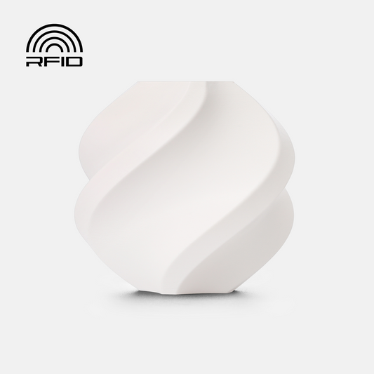 White Bambu Lab PETG Basic filament spool for 3D printing, showcasing the filament roll with Bambu Lab branding.