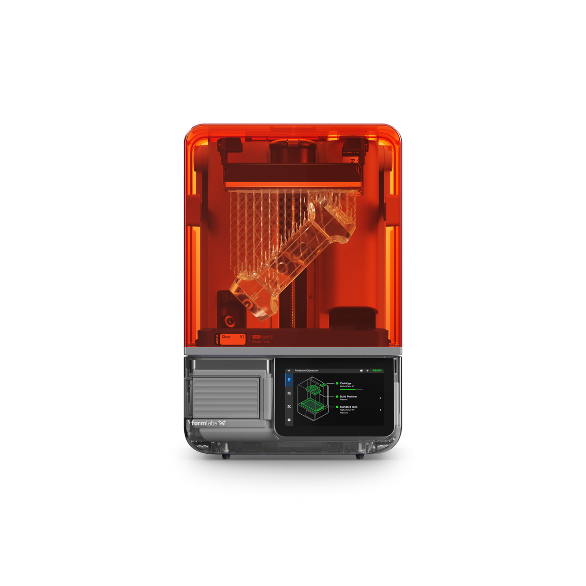 Formlabs Form Studio 1 Basic 3D printer in graphite color, showcasing its compact design and interface for professional 3D printing.