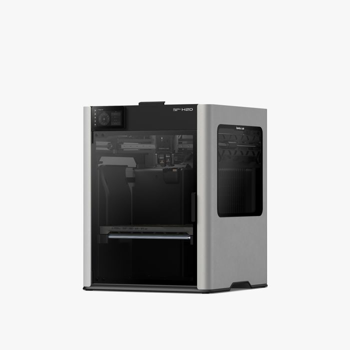 NEX3D Bambu Lab H2D AMS combo 3D printer with dual extruders and modern design, shown in a clean workspace setting.